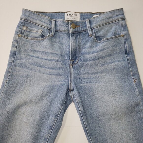 Frame Denim Le Skinny de Jeanne Women's Size 26 Raw Hem Flare Jeans Light Wash - Picture 13 of 16